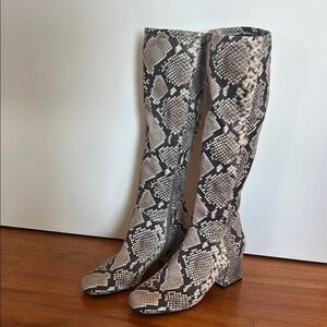 Black and White Over the Knee Boots with Glossy Finish